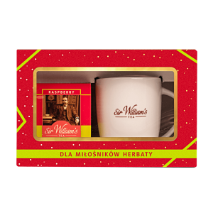 ZESTAW SIR WILLIAM’S TEA 15 HERBAT OWOCOWYCH RASPBERRY Z KUBKIEM PORCELANOWYM (ZSW317)
