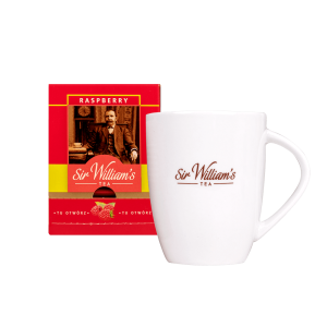 ZESTAW SIR WILLIAM’S TEA 15 HERBAT OWOCOWYCH RASPBERRY Z KUBKIEM PORCELANOWYM (ZSW317)