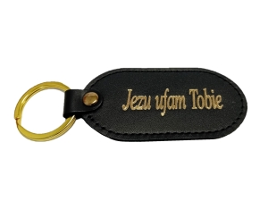 Brelok skórzany do kluczy z napisem Jezu ufam Tobie