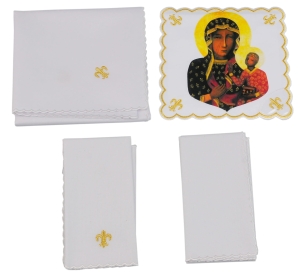 Komplet bielizny liturgicznej  z wizerunkiem MB Częstochowskiej (JAK002)